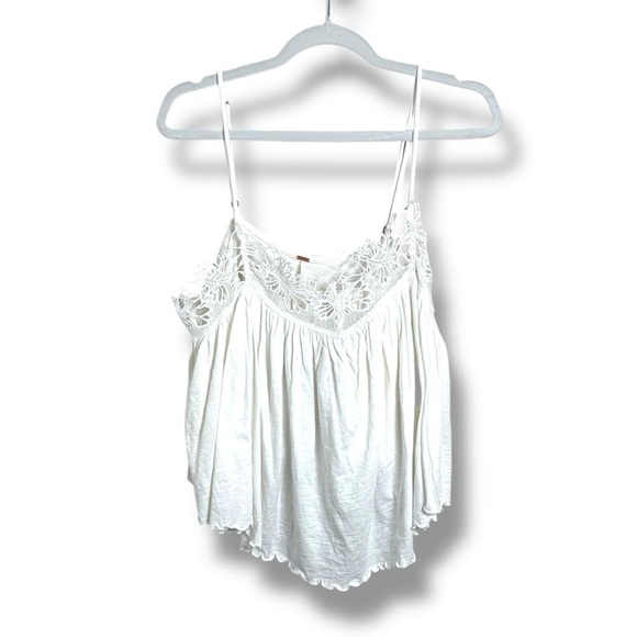 NWT Free People Kayla Lace Trim Tank Ivory Size Large - Picture 1 of 7